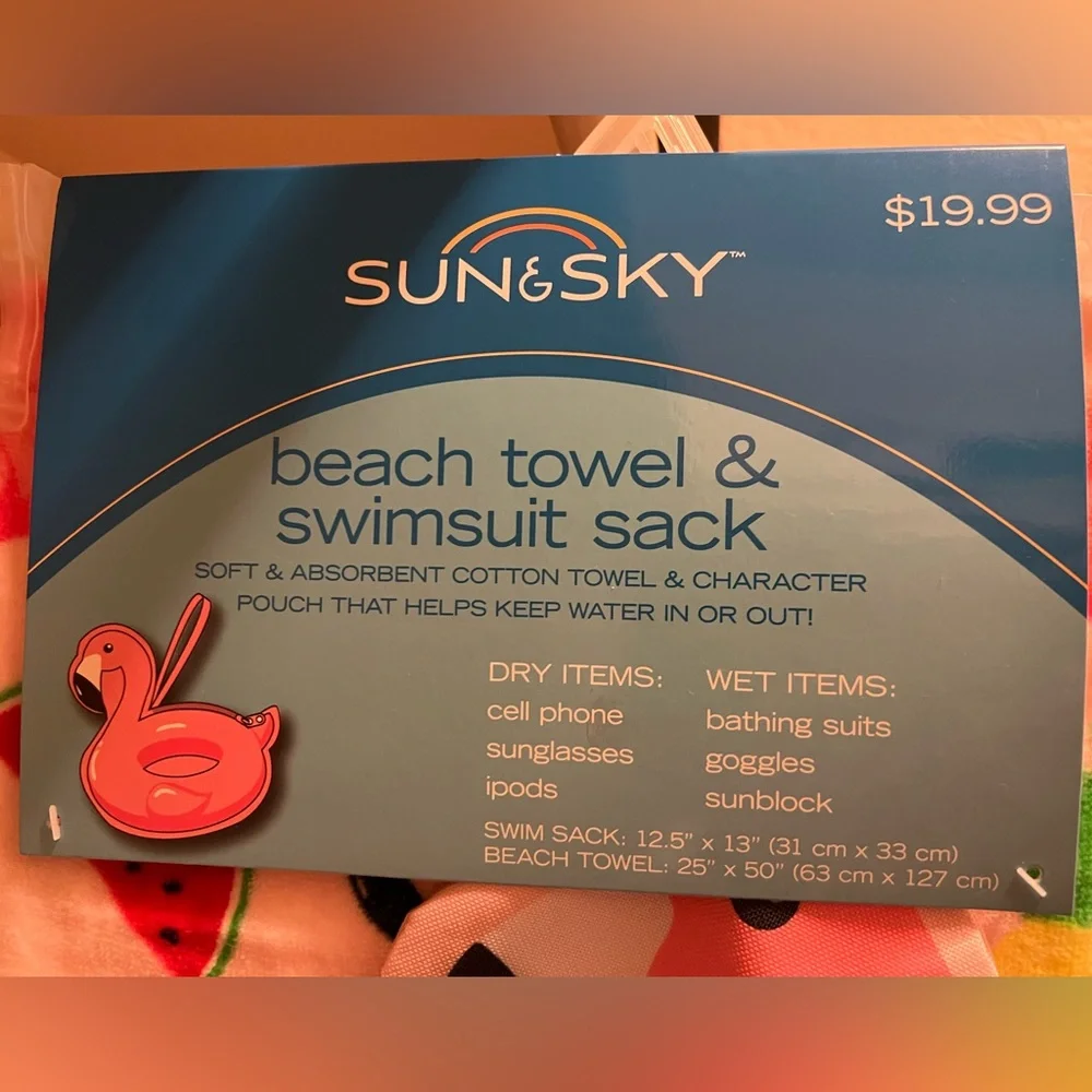 NWT FLAMINGO BEACH TOWEL & BAG